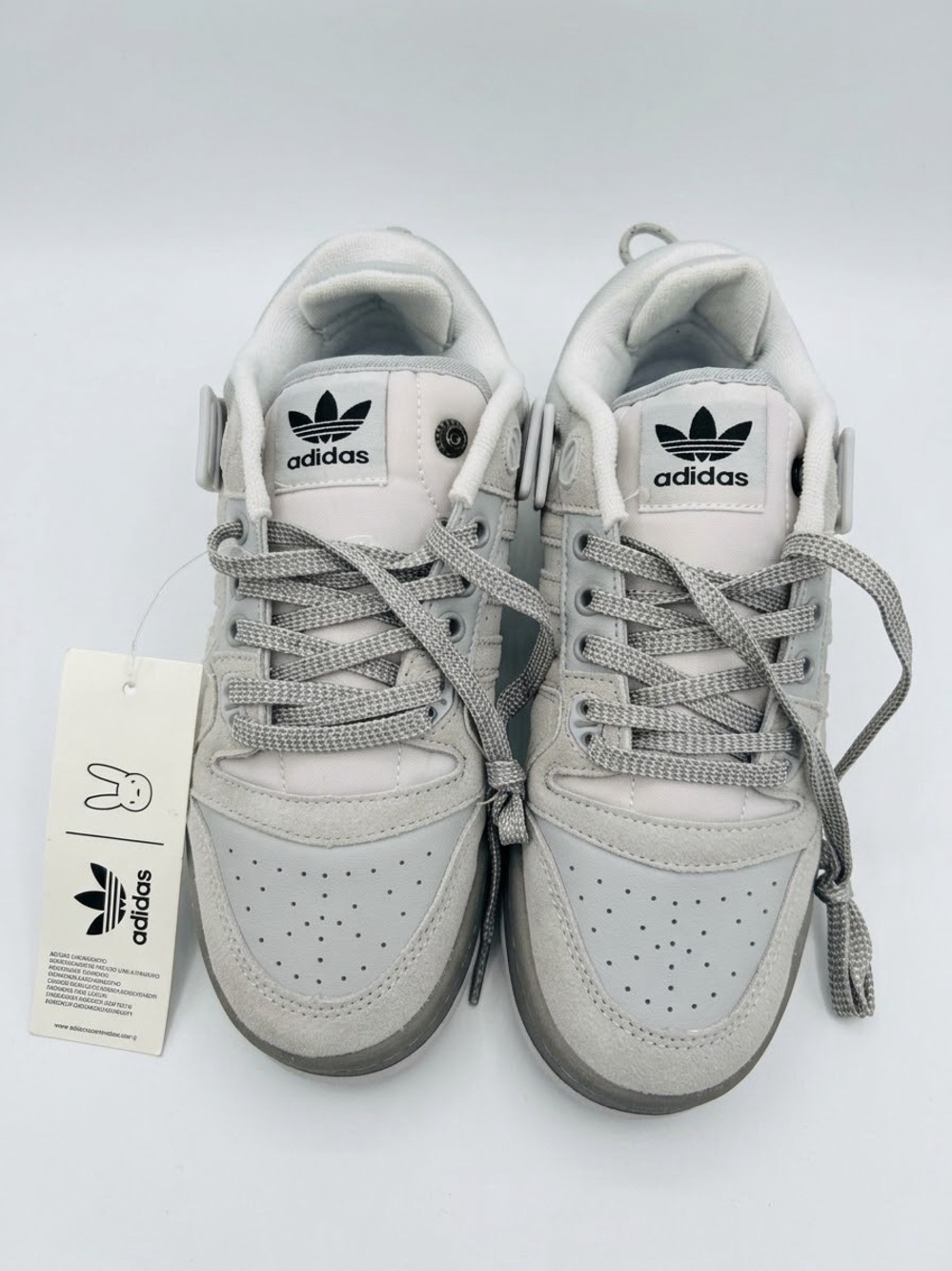adidas Bad Bunny The First Forum Kids Low-Top Sneakers in Light Gray and White